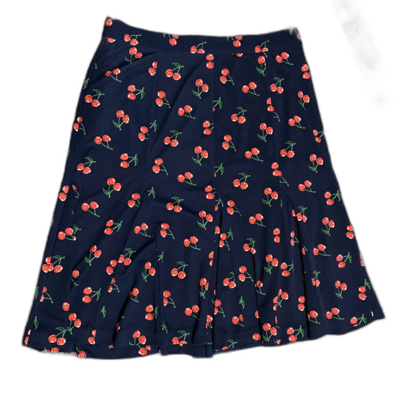 Talbots Retro Inspired Fit and Flare Navy Blue Cherry All Over Print Skirt, Sz 4 - Picture 1 of 10